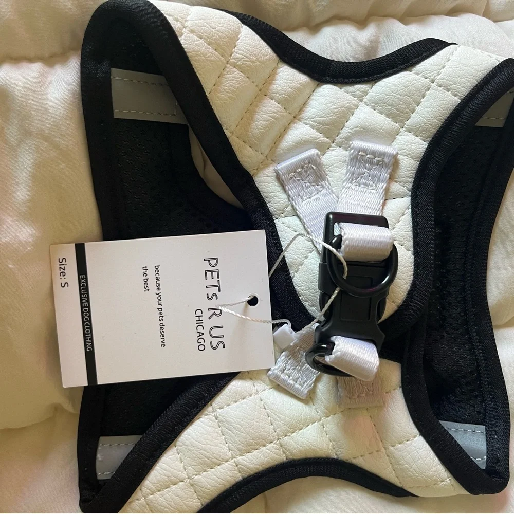 Quilted White and Black Pet Harness